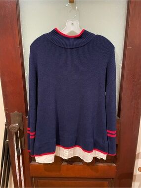 Talbots Navy Crewneck Sweater with Red Trim